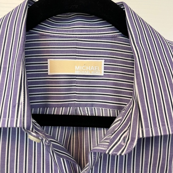 Michael Kors Mens Lavender Striped Button Up Cuff link Long Sleeve Shirt Size 16 - Picture 4 of 6